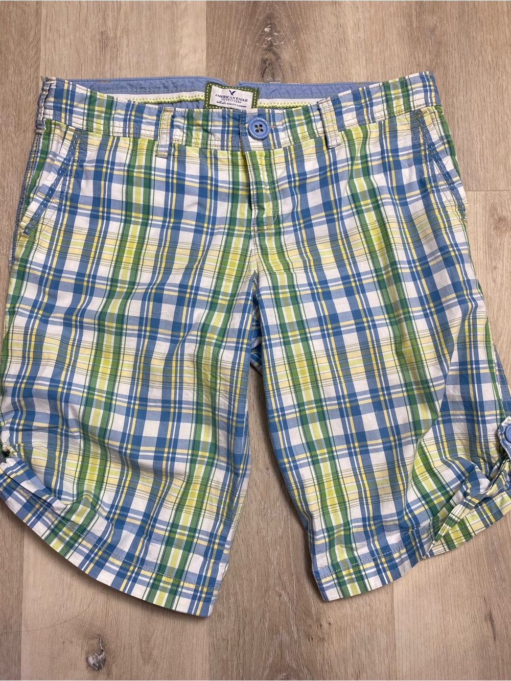 American Eagle Outfitters Plaid Shorts - Blue, Green/ Yellow Y2K 2000’s Low Rise